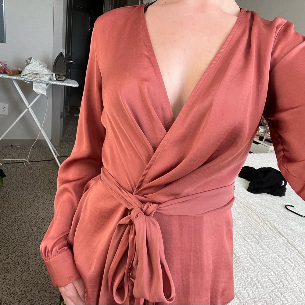 Copper wrap long sleeve blouse